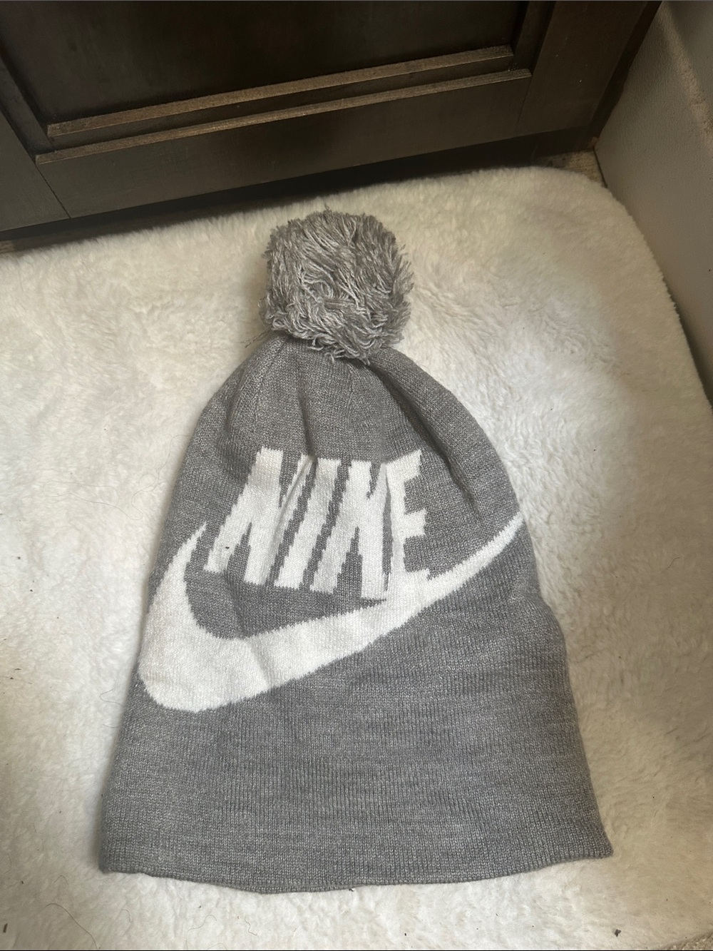Nike Kids Pom Beanie - Gray with White Swoosh